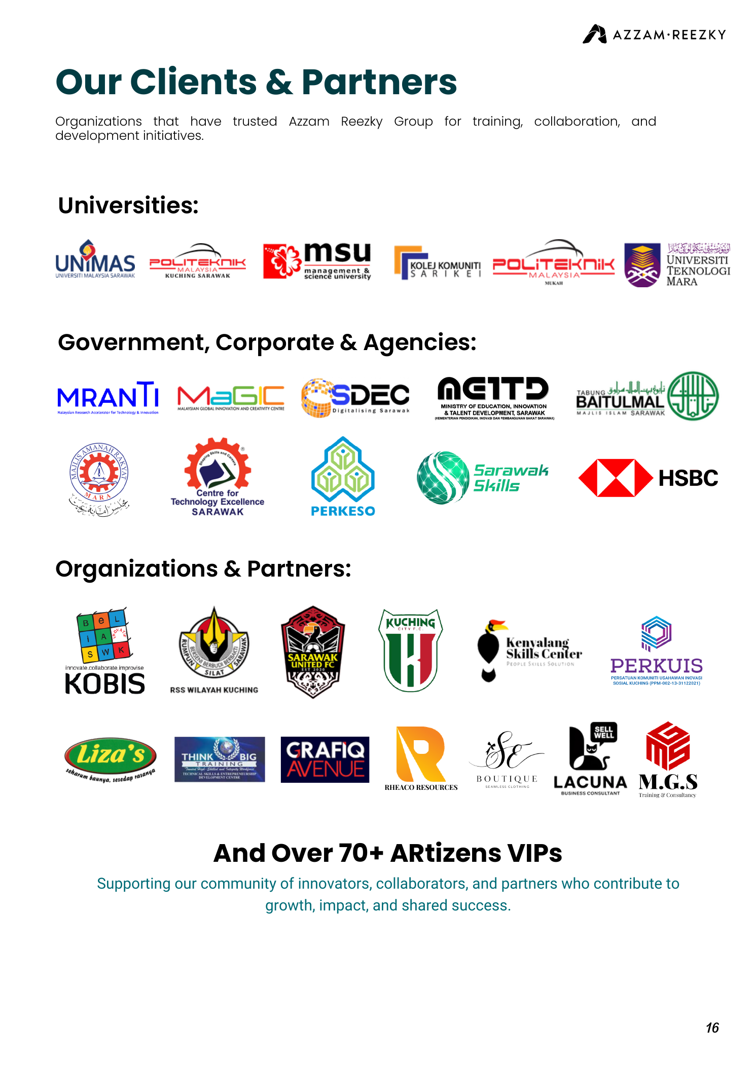 Clients and partners shown in ARG Corporate Profile 2026