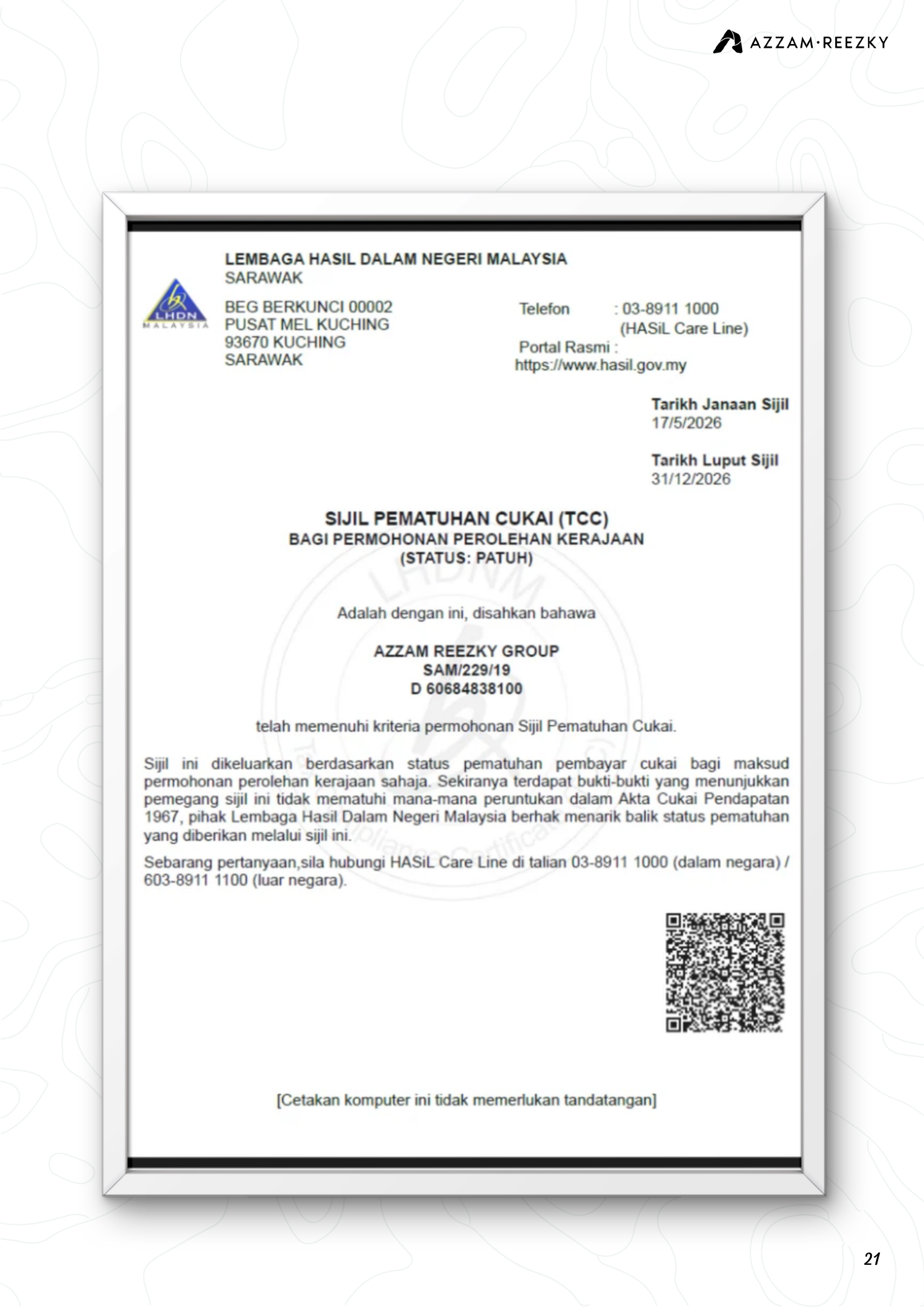 Tax Compliance Certificate